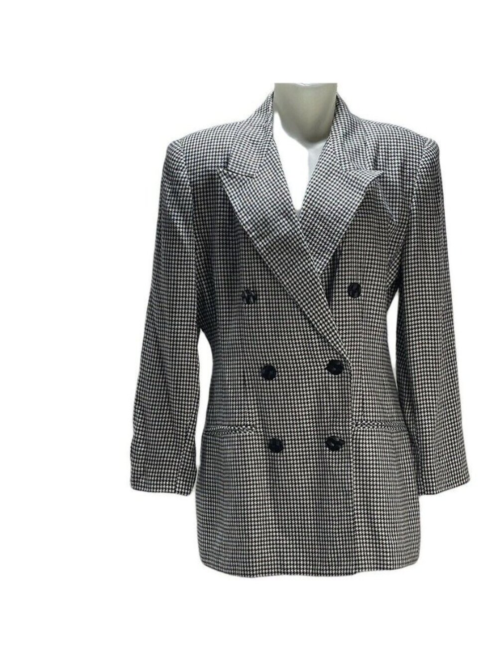 Rafael Womens Houndstooth Double-Breasted Blazer Size 12